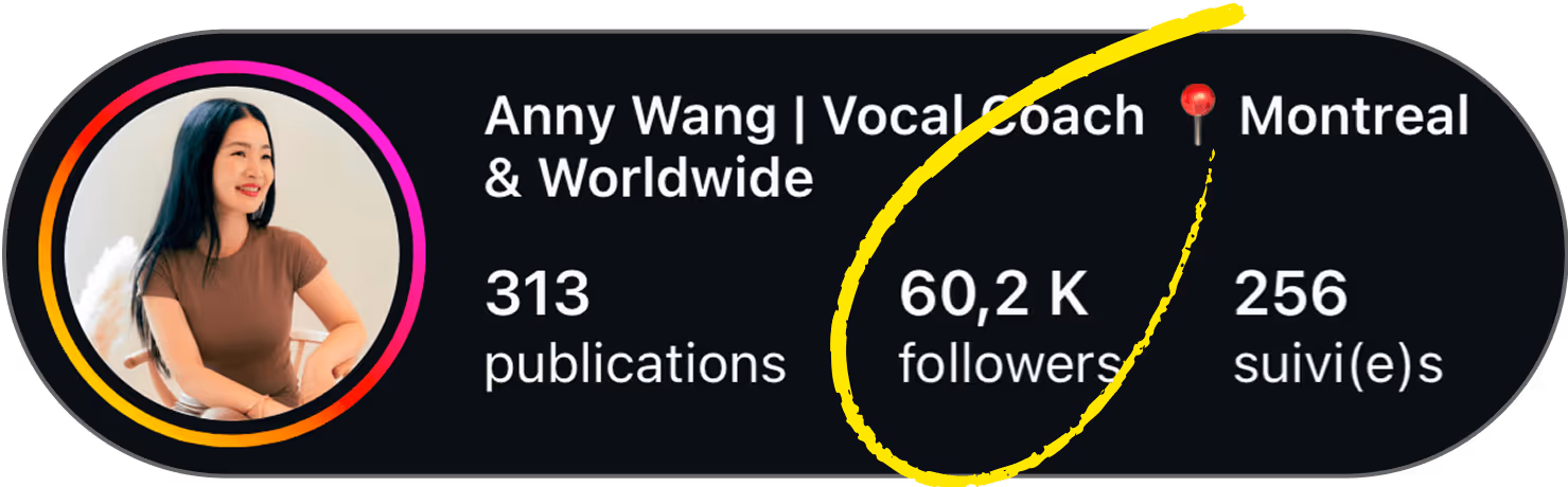 Profil Instagram d'Anny Wang après : 313 publications, 60,2 K abonnés