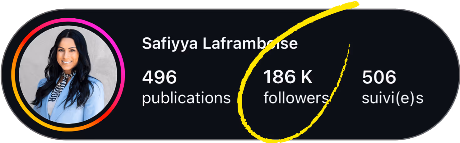 Profil Instagram de Safiyya Laframboise après : 496 publications, 186 K abonnés